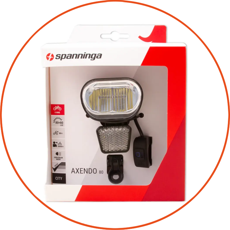 Przednia lampka rowerowa Spanninga Axendo 80 XEFc e-bike 6-36V