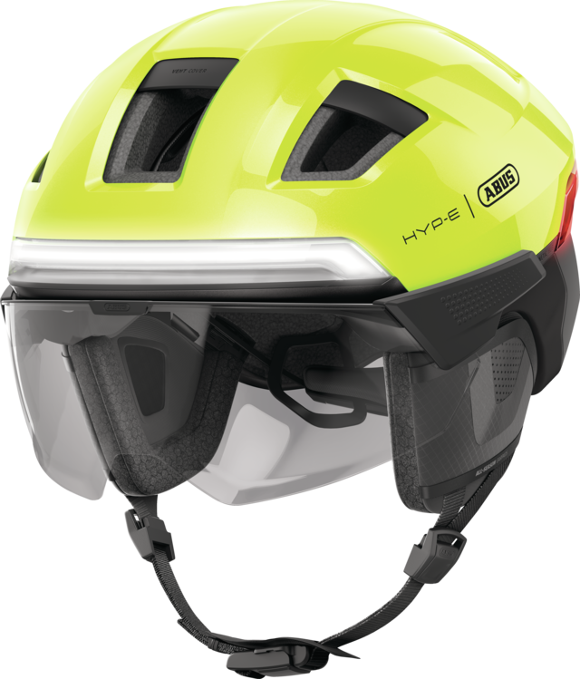 Kask rowerowy z kierunkowskazami Abus Hyp-E BL.ACE Signal Yellow