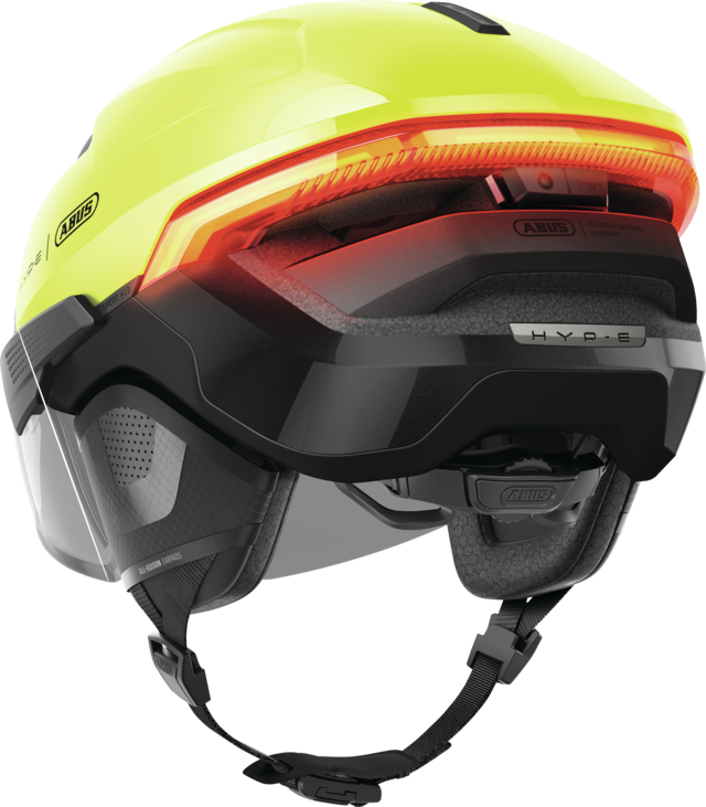 Kask rowerowy z kierunkowskazami Abus Hyp-E BL.ACE Signal Yellow