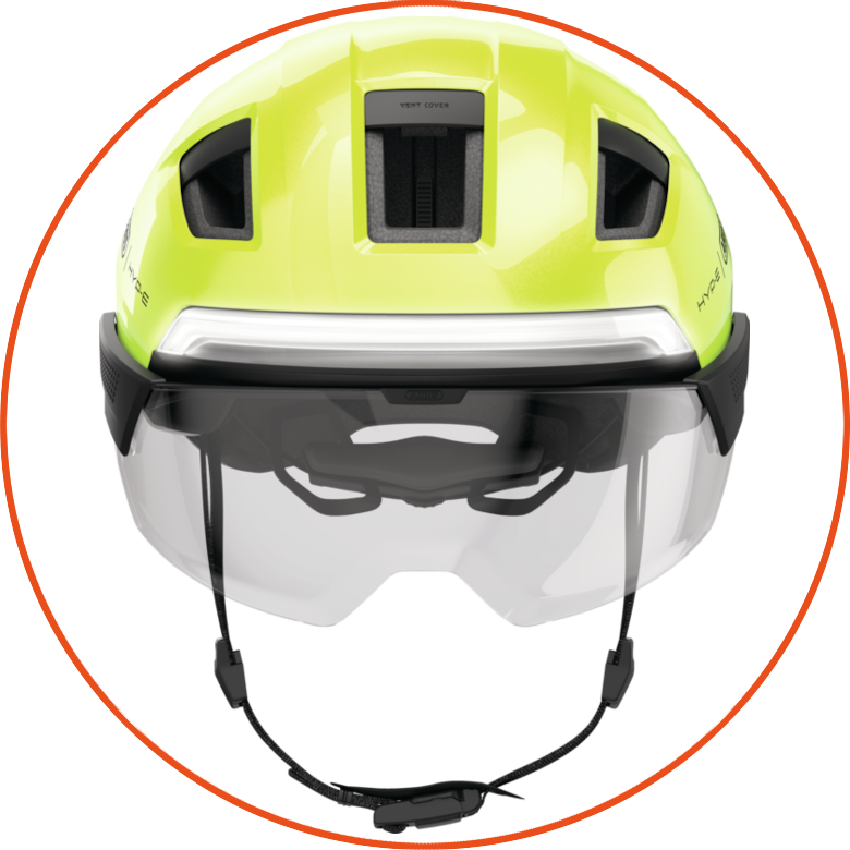 Kask rowerowy z kierunkowskazami Abus Hyp-E BL.ACE Signal Yellow