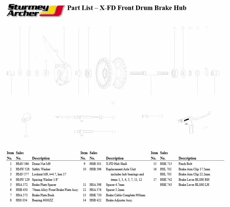 Części do hamulca bębnowego Sturmey Archer X-FD 10. 