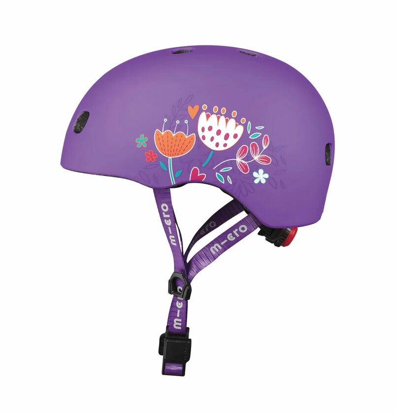 Dziecięcy kask na hulajnogę typu orzeszek Micro Floral Purple S (48 - 53 cm)