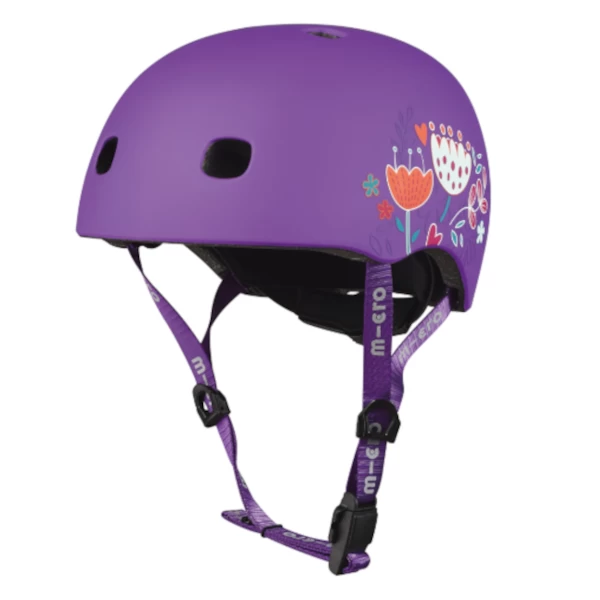 Dziecięcy kask na hulajnogę typu orzeszek Micro Floral Purple S (48 - 53 cm)