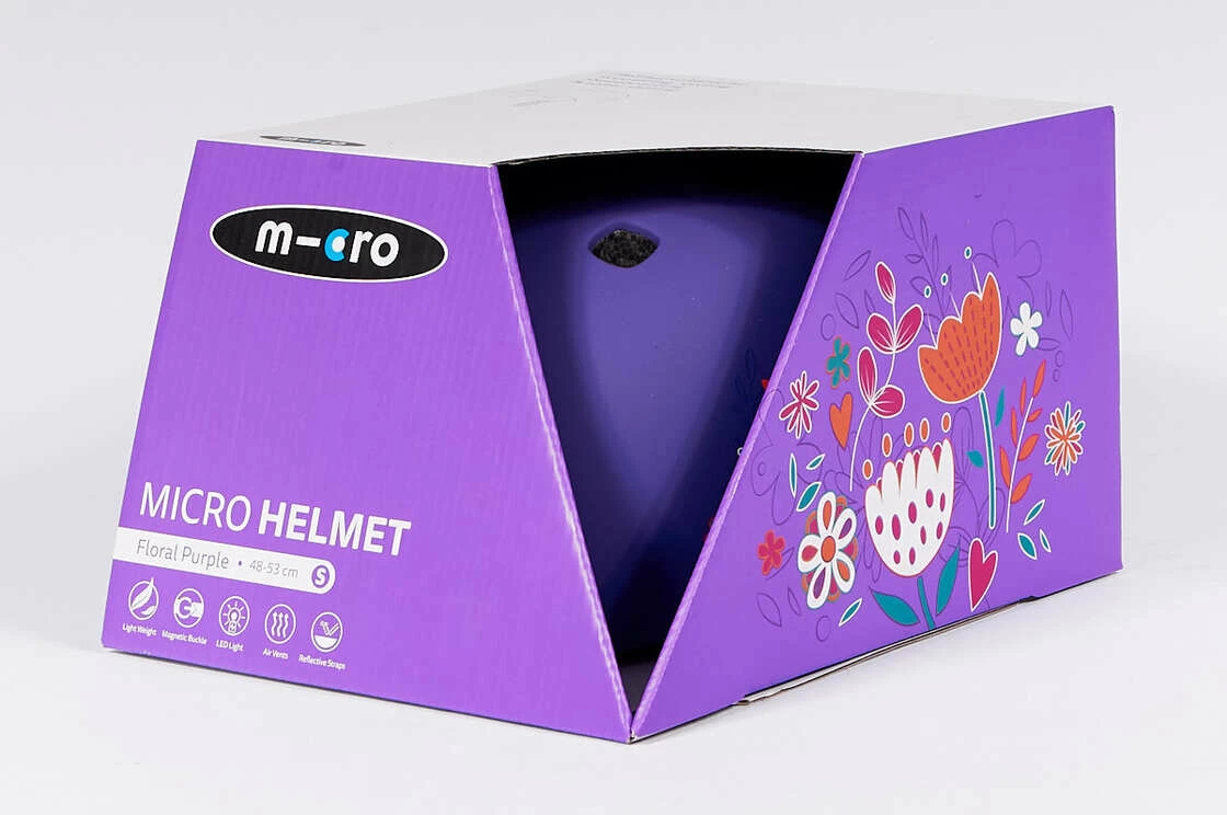 Dziecięcy kask na hulajnogę typu orzeszek Micro Floral Purple S (48 - 53 cm)