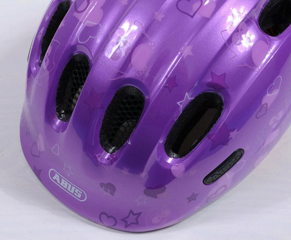 Dziecięcy kask rowerowy Abus Smiley 2.0, fioletowy Rozmiar M: 50-55 cm