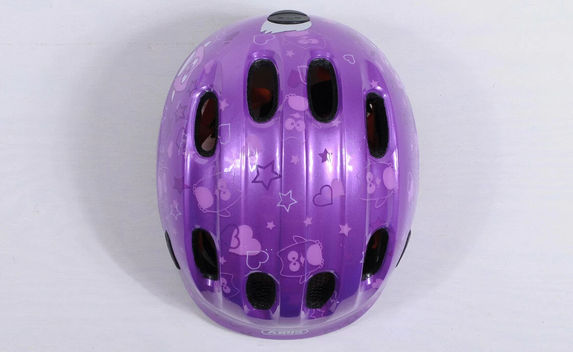 Dziecięcy kask rowerowy Abus Smiley 2.0, fioletowy Rozmiar M: 50-55 cm