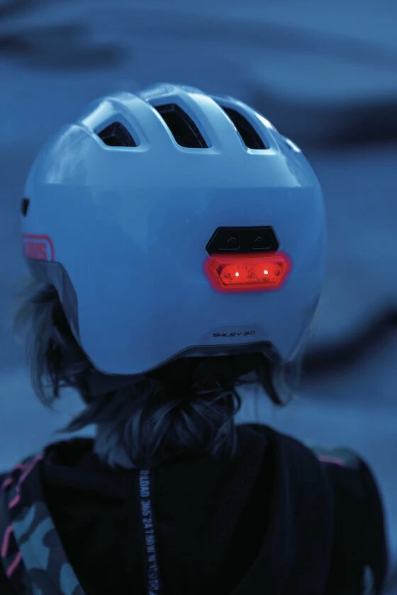 Dziecięcy kask rowerowy ABUS Smiley 3.0 LED Blue Car