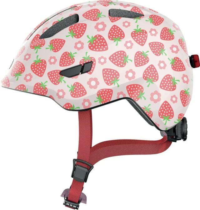 Dziecięcy kask rowerowy ABUS Smiley 3.0 LED Rose Strawberry Rozmiar S: 45-50 cm