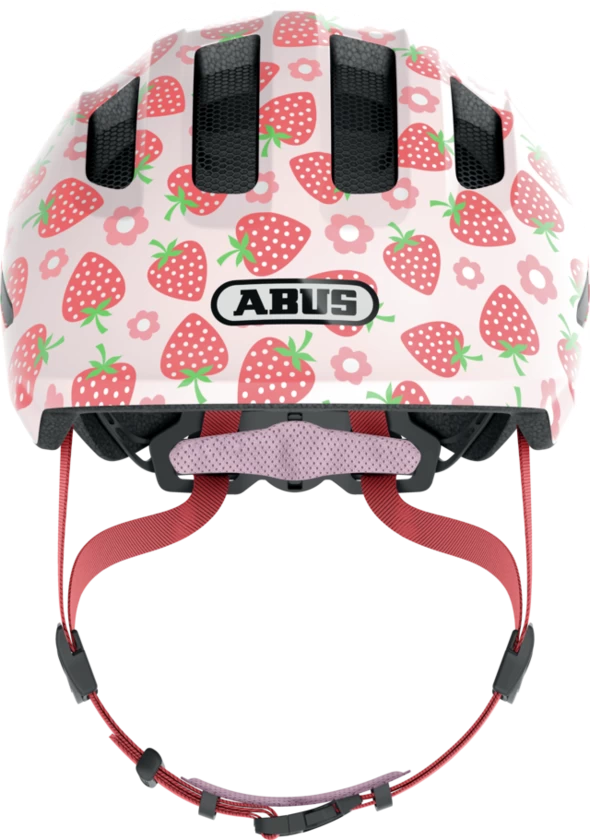 Dziecięcy kask rowerowy ABUS Smiley 3.0 LED Rose Strawberry Rozmiar M: 50-55 cm