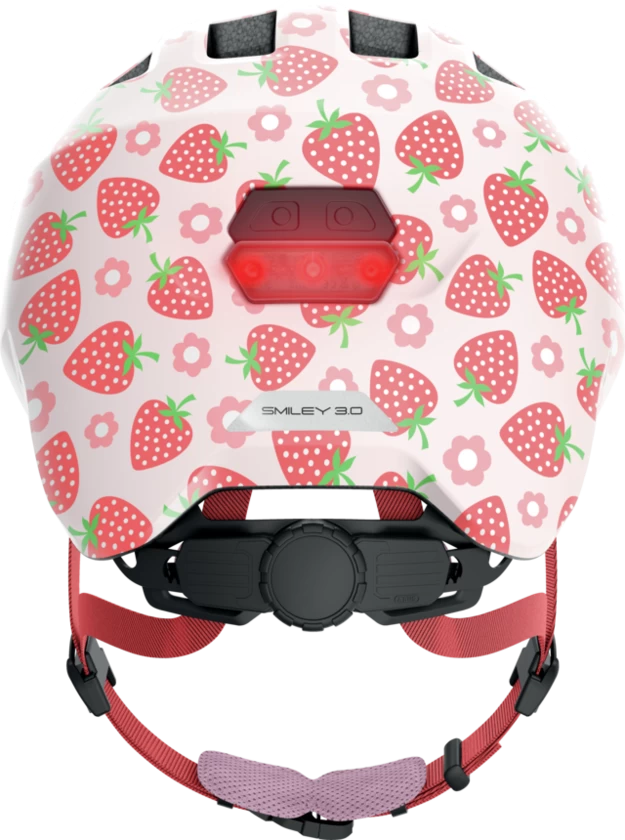 Dziecięcy kask rowerowy ABUS Smiley 3.0 LED Rose Strawberry Rozmiar S: 45-50 cm