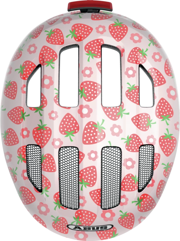 Dziecięcy kask rowerowy ABUS Smiley 3.0 LED Rose Strawberry Rozmiar S: 45-50 cm