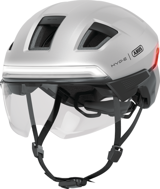 Kask rowerowy z kierunkowskazami Abus Hyp-E ACE Gleam Silver Rozmiar L: 57-61 cm