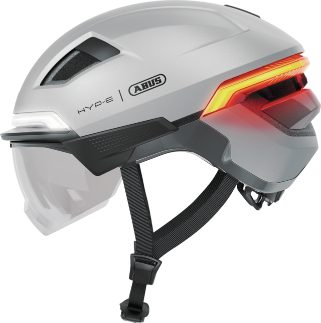 Kask rowerowy z kierunkowskazami Abus Hyp-E ACE Gleam Silver Rozmiar L: 57-61 cm
