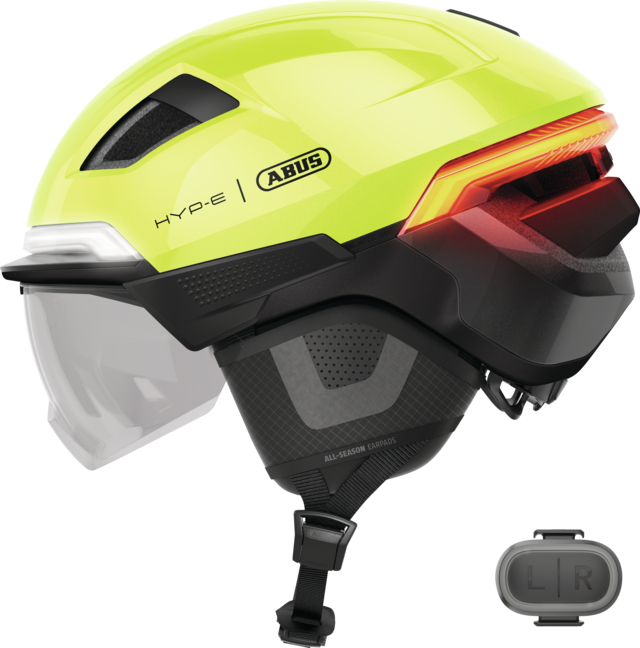 Kask rowerowy z kierunkowskazami Abus Hyp-E ACE Signal Yellow