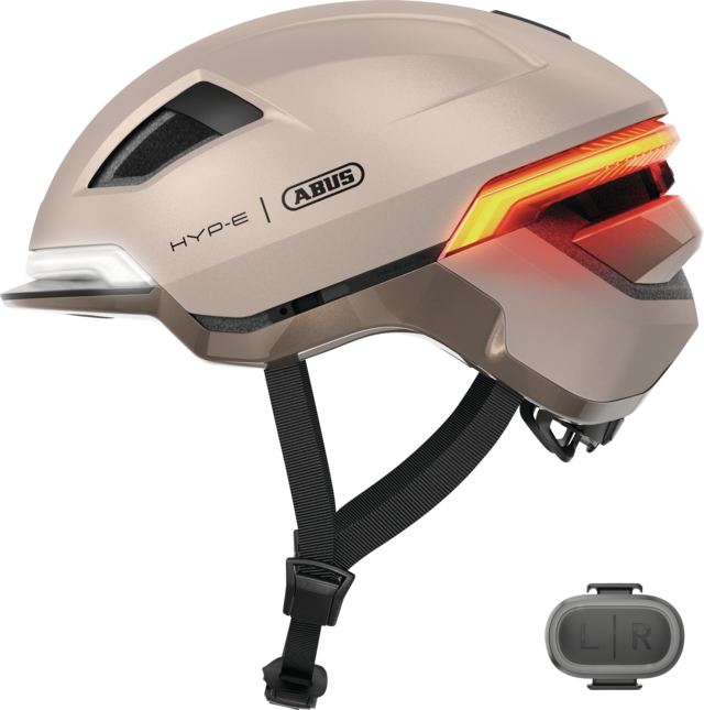 Kask rowerowy z kierunkowskazami Abus Hyp-E Champagne Gold