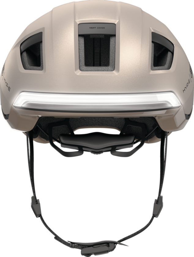 Kask rowerowy z kierunkowskazami Abus Hyp-E Champagne Gold