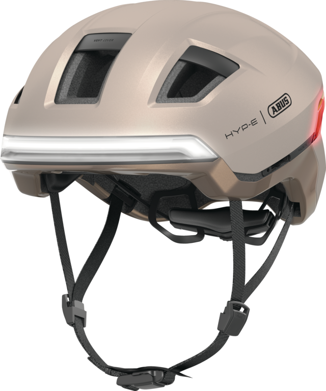 Kask rowerowy z kierunkowskazami Abus Hyp-E Champagne Gold