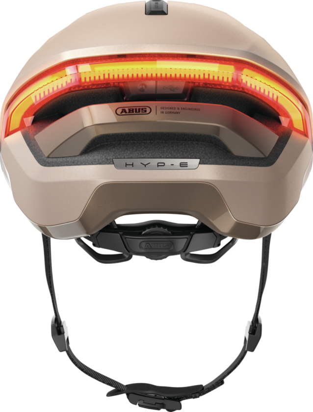 Kask rowerowy z kierunkowskazami Abus Hyp-E Champagne Gold