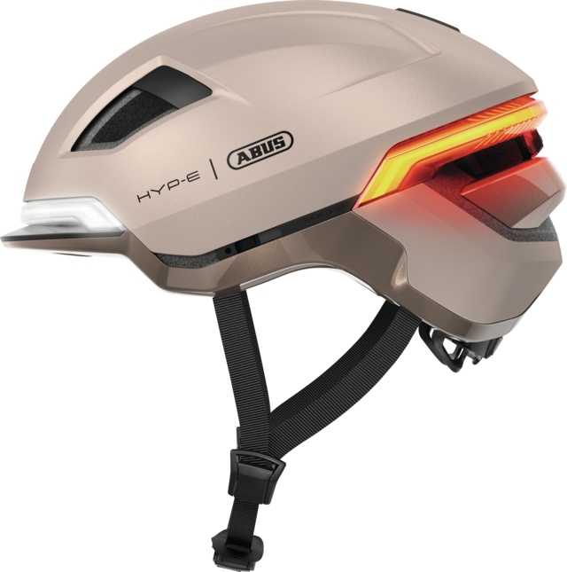 Kask rowerowy z kierunkowskazami Abus Hyp-E Champagne Gold