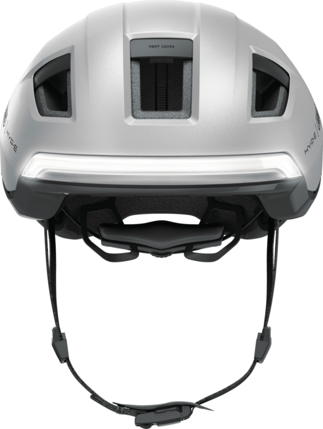 Kask rowerowy z kierunkowskazami Abus Hyp-E Gleam Silver