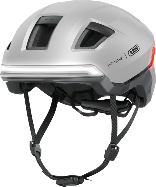 Kask rowerowy z kierunkowskazami Abus Hyp-E Gleam Silver