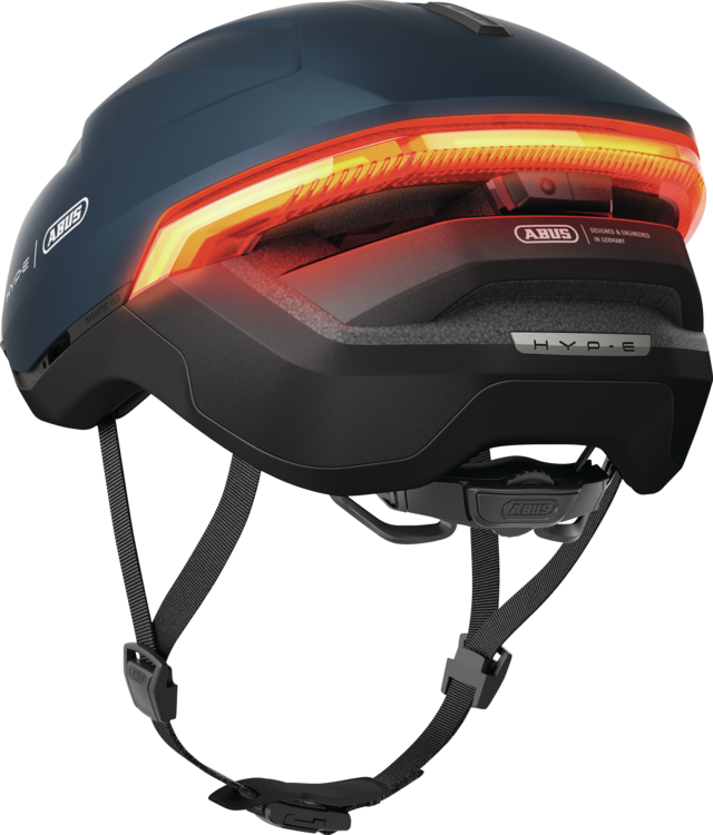 Kask rowerowy z kierunkowskazami Abus Hyp-E Midnight Blue
