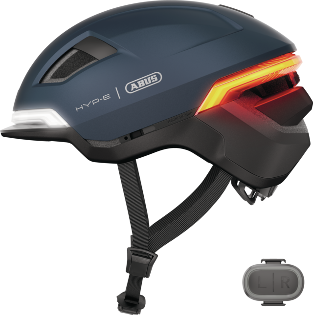 Kask rowerowy z kierunkowskazami Abus Hyp-E Midnight Blue