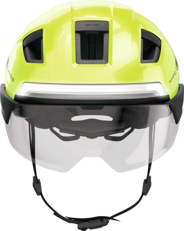 Kask rowerowy z kierunkowskazami i światłem hamowania Abus Hyp-E BL.ACE Signal Yellow