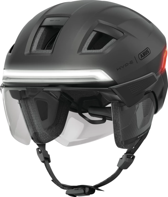 Kask rowerowy z kierunkowskazami i światłem hamowania Abus Hyp-E BL.ACE Volcano Titan
