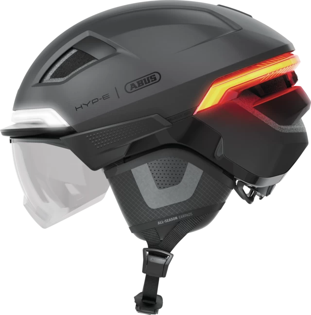 Kask rowerowy z kierunkowskazami i światłem hamowania Abus Hyp-E BL.ACE Volcano Titan