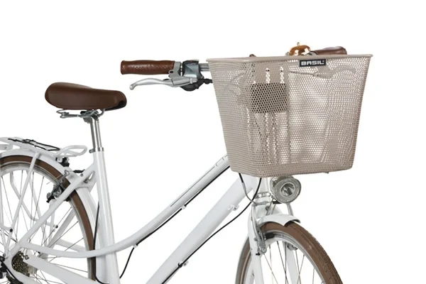 Koszyk rowerowy na wspornik kierownicy Basil Bilbao FM Nude Metallic + uchwyt na wspornik kierownicy