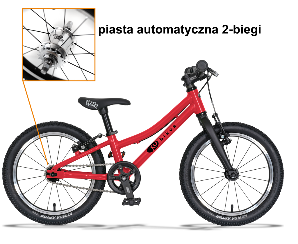 Lekki rower dla dziecka KUbikes 16 S AUTO 2 biegi Sturmey Archer Czerwony