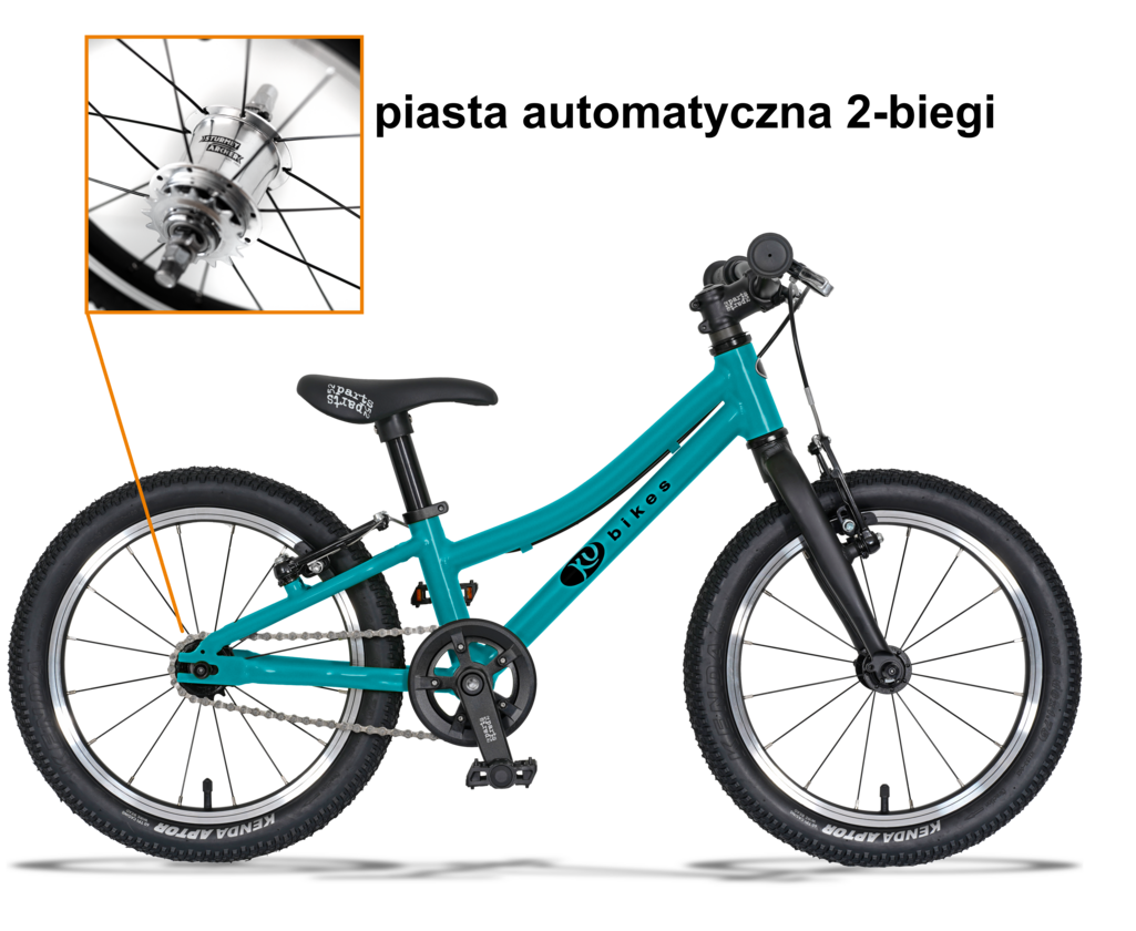 Lekki rower dla dziecka KUbikes 16 S AUTO 2 biegi Sturmey Archer Turkus