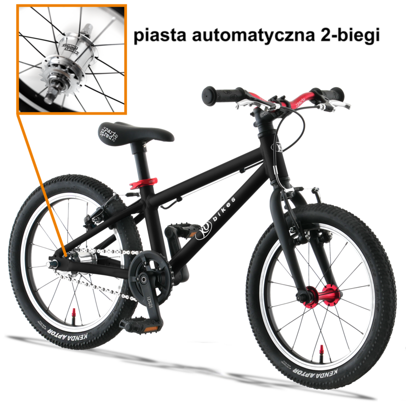 Lekki rower dla dziecka KUbikes 16L AUTO 2 biegi Sturmey Archer Czarny + Laser Red