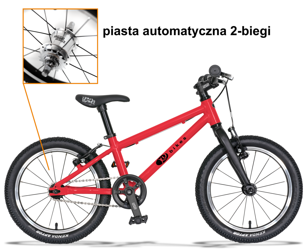 Lekki rower dla dziecka KUbikes 16L AUTO 2 biegi Sturmey Archer Czerwony