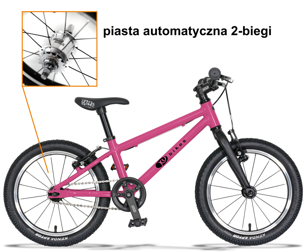 Lekki rower dla dziecka KUbikes 16L AUTO 2 biegi Sturmey Archer Różowy