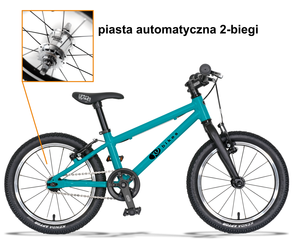 Lekki rower dla dziecka KUbikes 16L AUTO 2 biegi Sturmey Archer Turkus