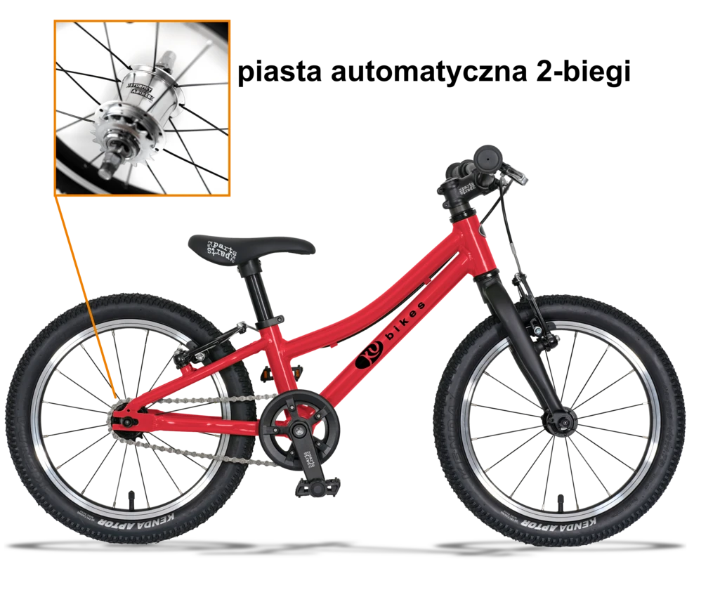 Lekki rower dla dziecka KUbikes 16S AUTO 2 biegi Sturmey Archer Czerwony