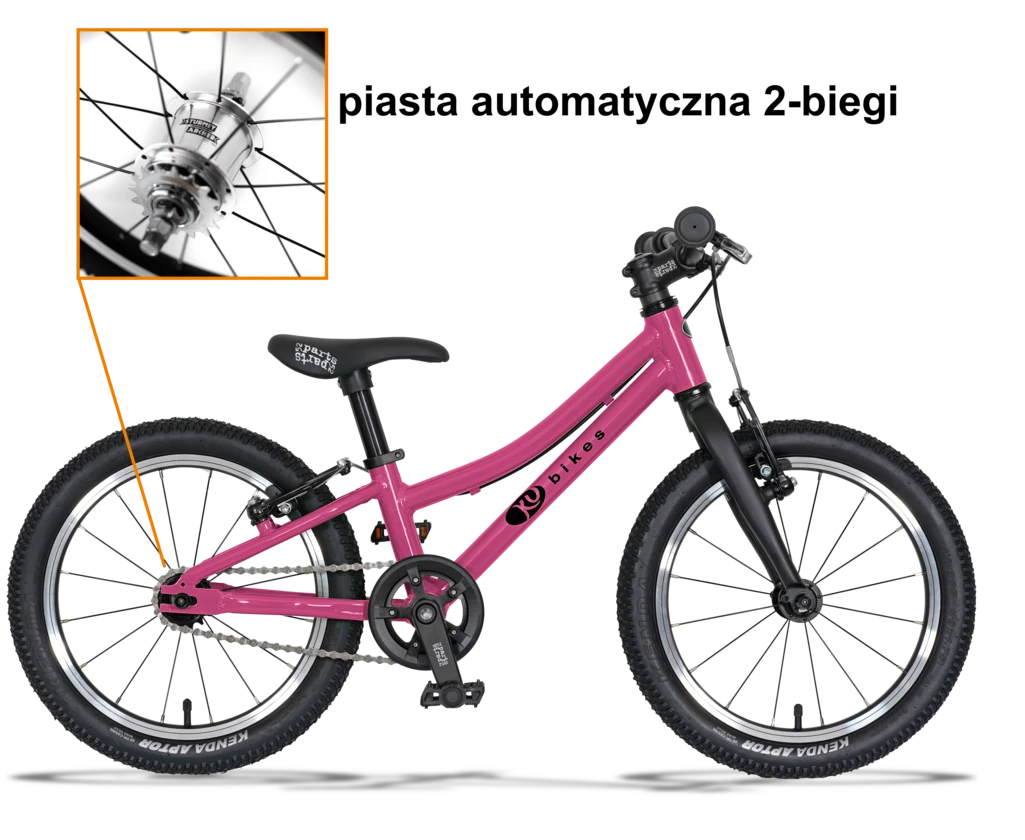 Lekki rower dla dziecka KUbikes 16S AUTO 2 biegi Sturmey Archer Różowy