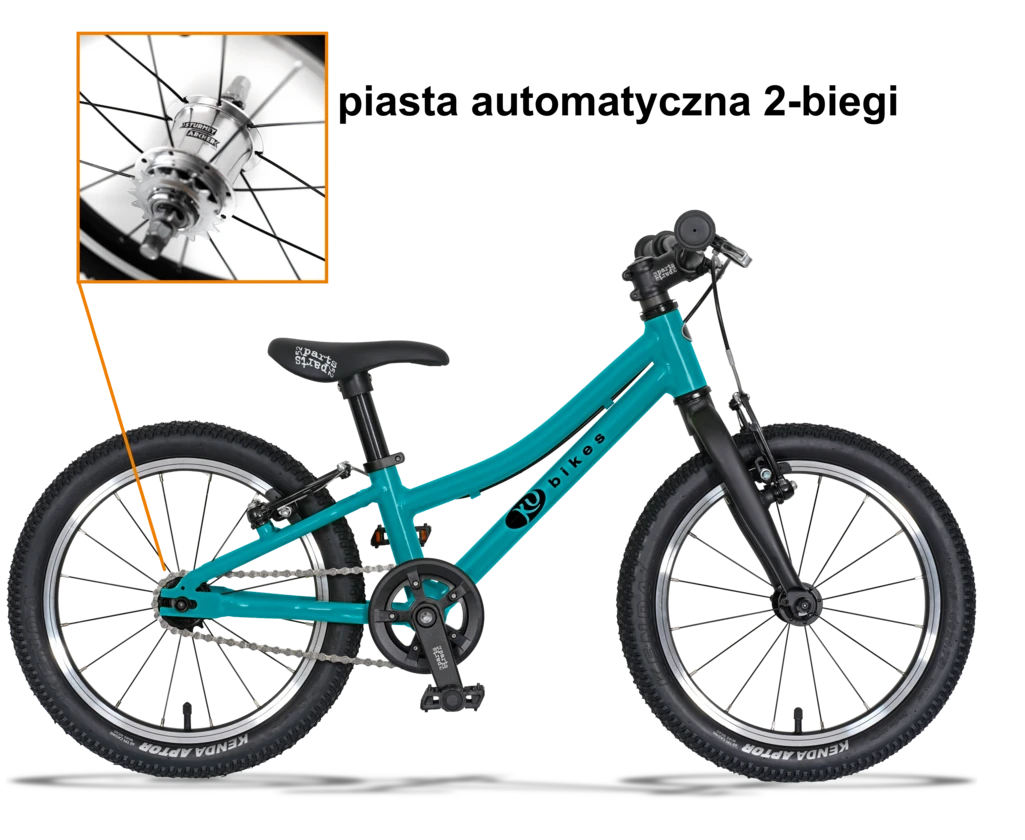 Lekki rower dla dziecka KUbikes 16S AUTO 2 biegi Sturmey Archer Turkus