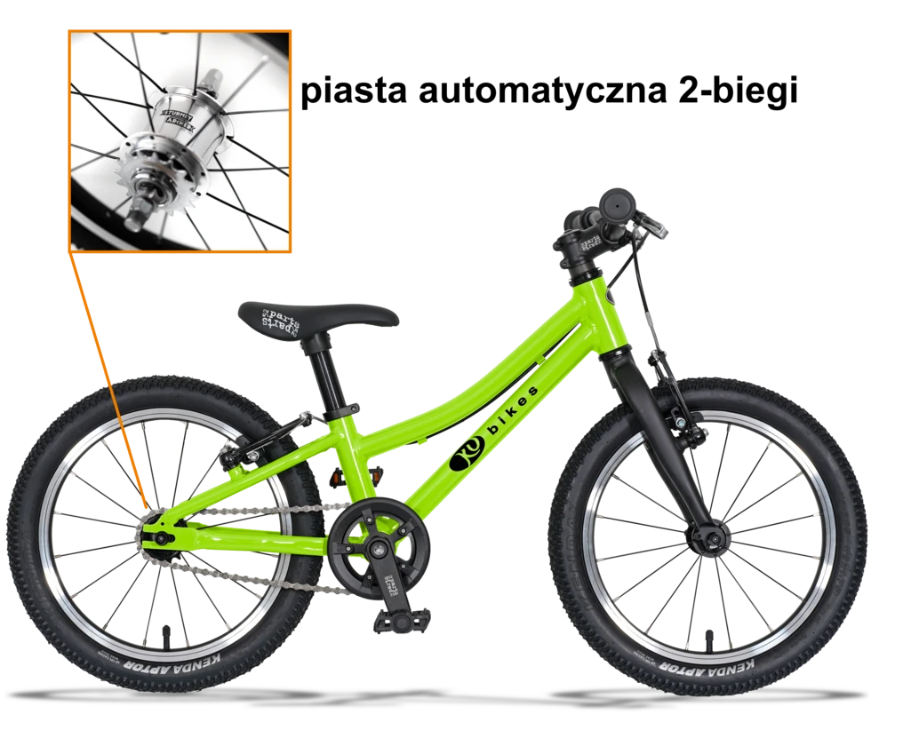 Lekki rower dla dziecka KUbikes 16S AUTO 2 biegi Sturmey Archer Zielony