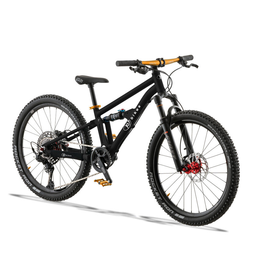 Lekki rowerek amortyzowany KUbikes 24 FS PRO czarny + laser gold