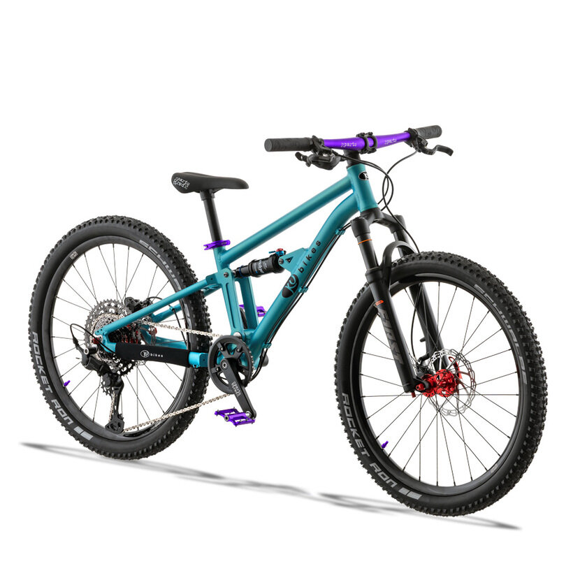 Lekki rowerek amortyzowany KUbikes 24 FS PRO turkusowy + laser purple