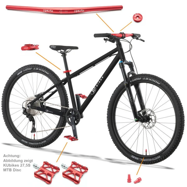 Lekki rowerek amortyzowany KUbikes 27,5 MTB DISC czarny / laser czerwony S