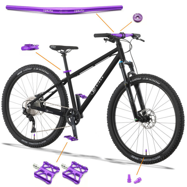 Lekki rowerek amortyzowany KUbikes 27,5 MTB DISC czarny / laser fioletowy S