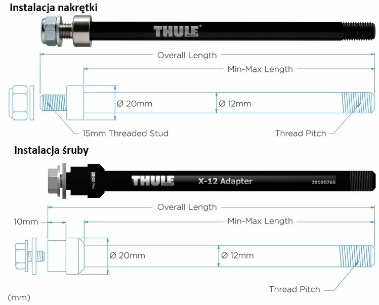 Oś do tylnego koła rowerowego umożliwiająca holowanie przyczepki Thule 12 mm, do osi sztywnej Maxle Lite / Trek ABP (M12 x 1.75)
