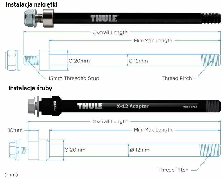 Oś do tylnego koła rowerowego umożliwiająca holowanie przyczepki Thule Syntace 160-172 mm (M12 x 1.0)