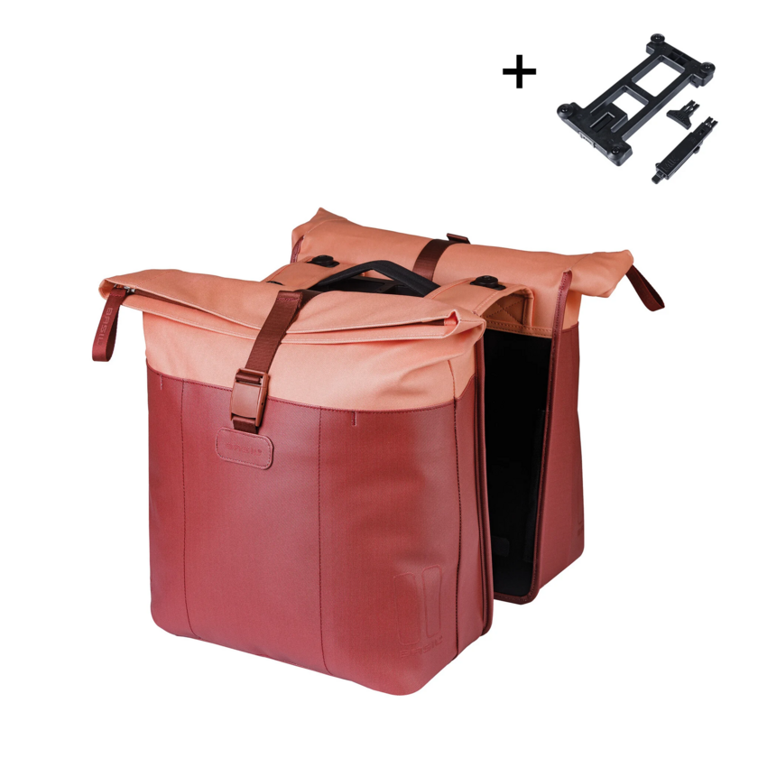 Podwójna sakwa rowerowa Basil Vive 28-35L MIK 2.0 Burgundy/pink