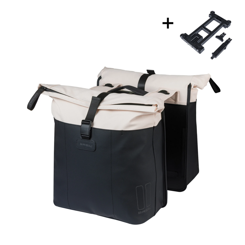 Podwójna sakwa rowerowa Basil Vive 28-35L MIK 2.0 Off-white/black