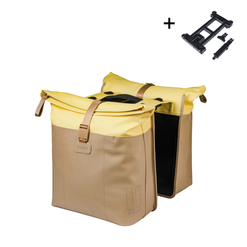 Podwójna sakwa rowerowa Basil Vive 28-35L MIK 2.0 Sand/yellow